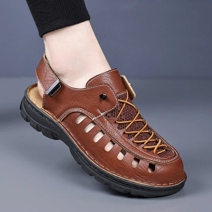 New Summer Men's Leather Sandals Casual Outdoor Beach Shoes Comfortable Male Hollow Out Footwear Leisure Walk Sandaly Sandalias