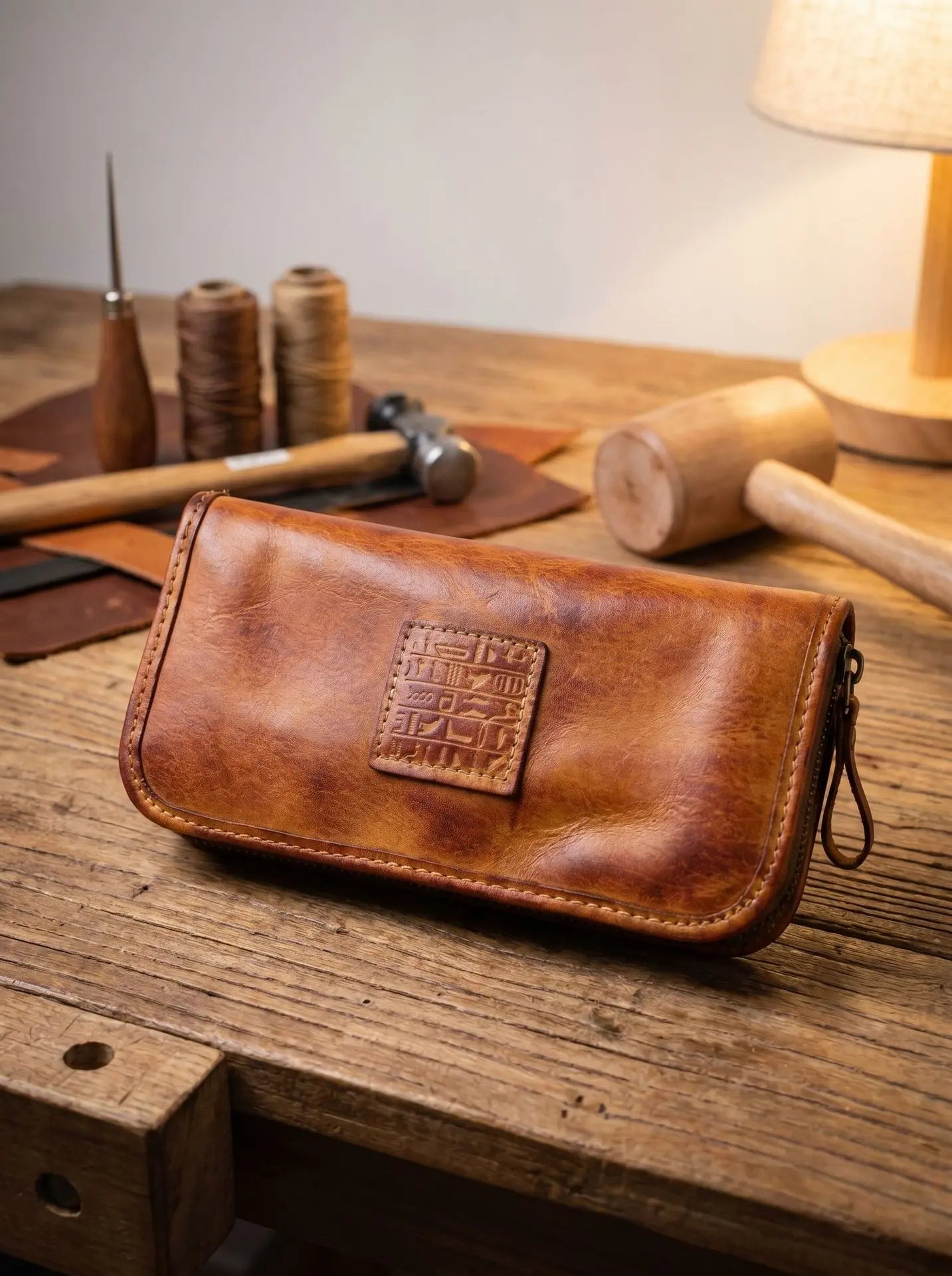 YETTIES Men's Vegetable Tanned Leather Long Clutch Wallet Large Capacity Multi-Function Document Vintage Business Handheld Purse