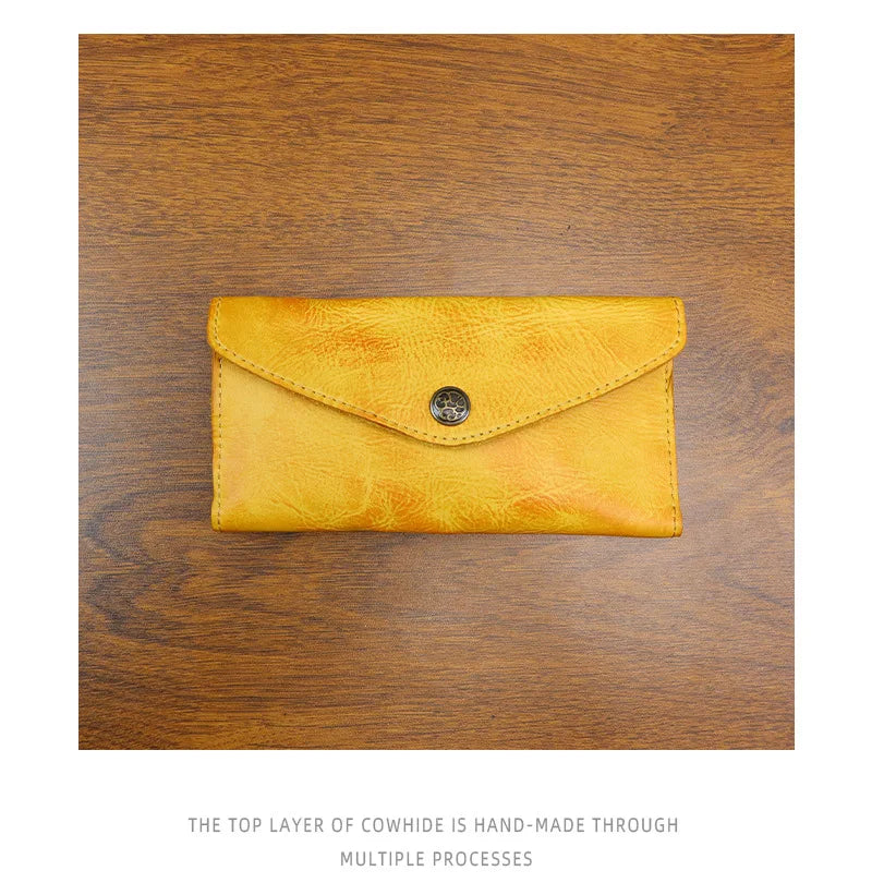 Genuine Leather Retro Men Handmade Wallet Handbag High Quality Phone Pocket Simple Card Bag Big Capacity Male Purses