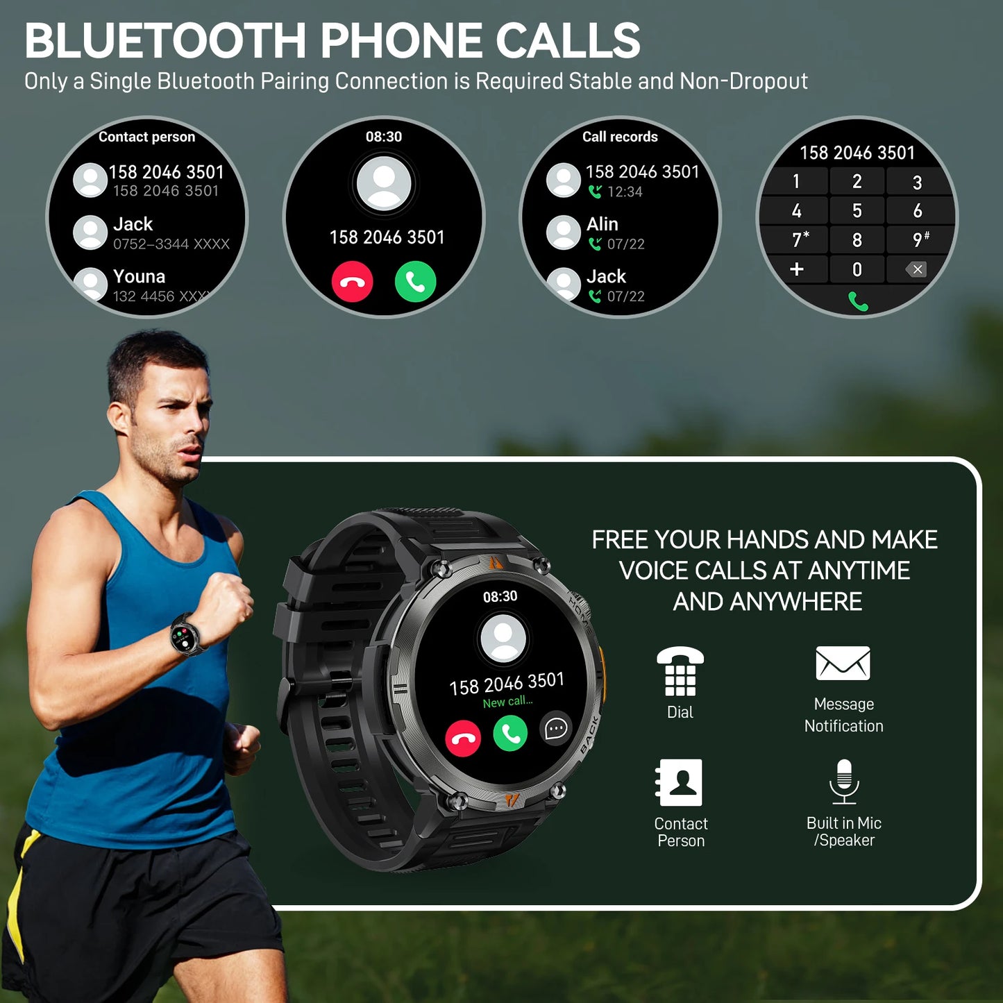 EIGIIS KE3 Bluetooth Call Smart Watch Men Full Touch Screen Health Monitor Clock With Flashlight Men SmartWatch For IOS Android