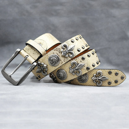 Y2K Leather Rivet Belt Golden Cross  Fashion Women's Studded Belts High Quality Female Leather Rock Women Strap For Jeans