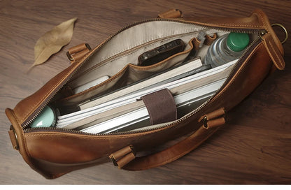 NUKA Men's Executive Briefcase High Quality Real Leather Business Handbag Retro Original Cowhide Shoulder Bag For 15 Inch Laptop