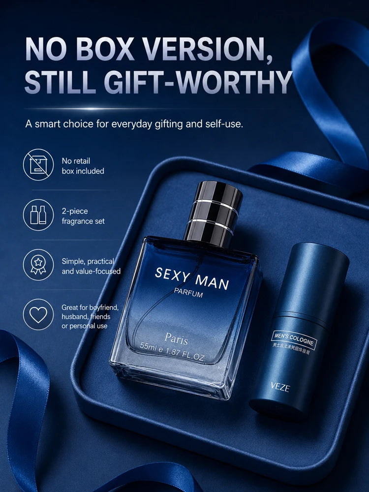 2PCS Men's Cologne Set No Box Long Lasting Fresh Marine Perfume Spray + Solid Cologne Portable Travel Gift for Men