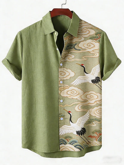 2026 Daily Men's Casual Short Sleeved Shirt with Natural Ethnic Pattern Printed Shirt Hawaii Beach Vacation Clothing