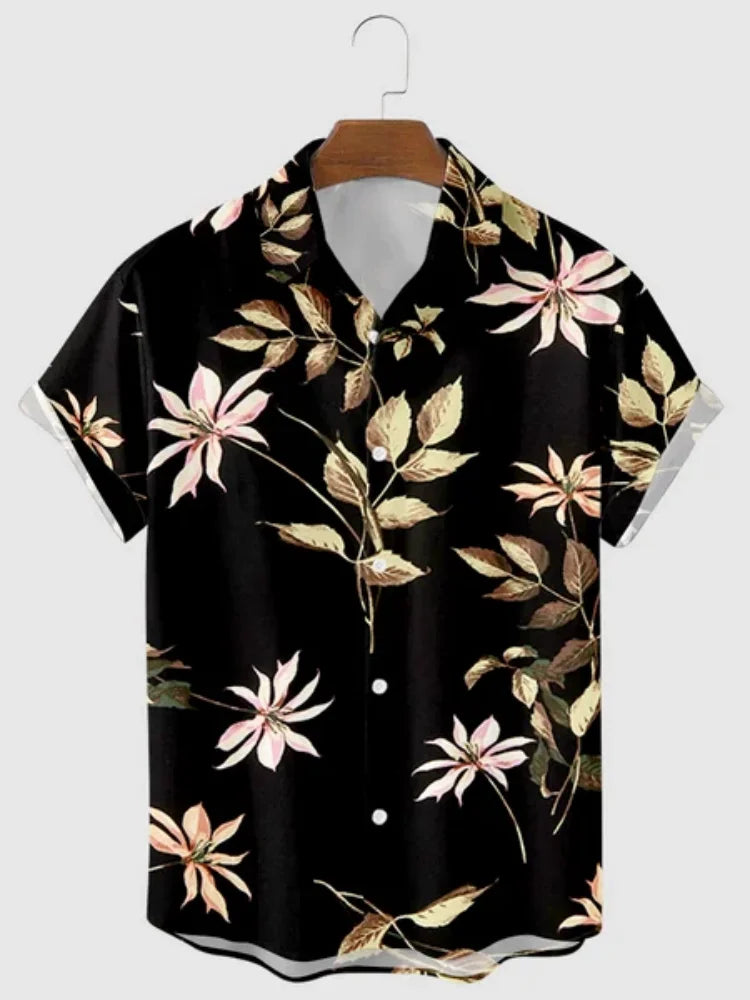 Hawaiian Men's Print Short  Sleeve Shirt Beach Coconut Tree Fashion Lapel Top 2025 New for Men Floral Clothes