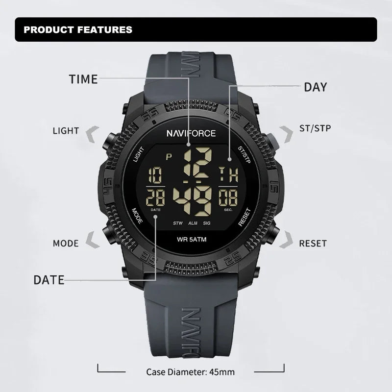 New Style NAVIFORCE Fashion Waterproof Men's Electronics Wrist Watch Sports Luminous Watches Silicone Strap Male Clocks Gifts