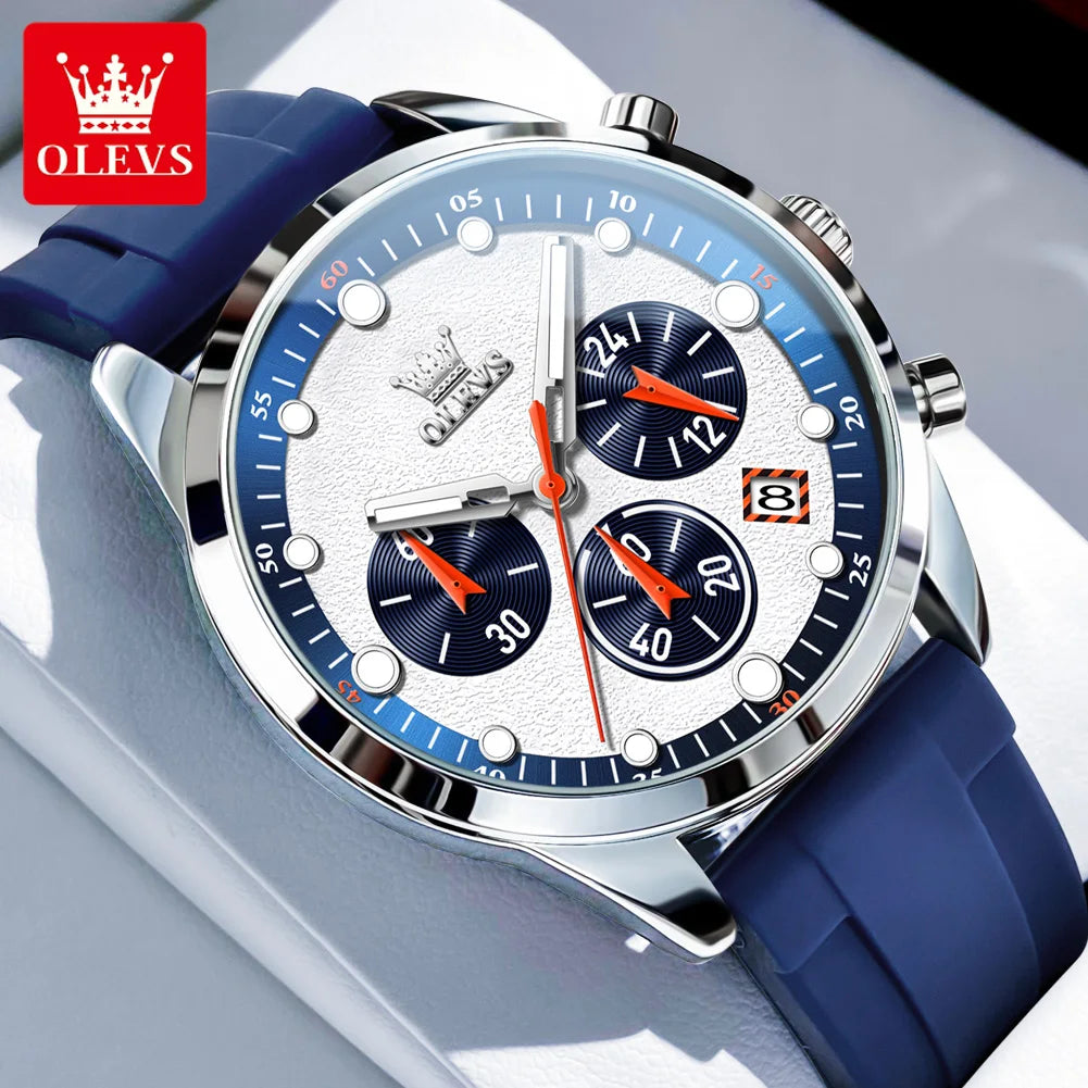 OLEVS 5602 Mens Watch Original Fashion Bright Colors Silicone Strap Quartz Wristwatch Waterproof Luminous Reloj Chronograph Date