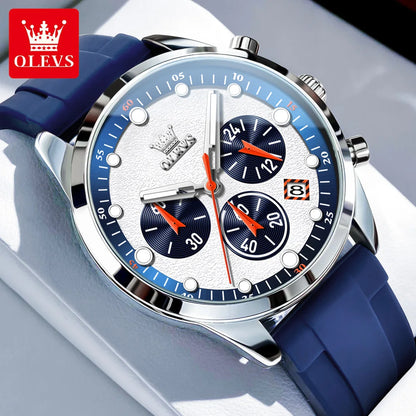OLEVS 5602 Mens Watch Original Fashion Bright Colors Silicone Strap Quartz Wristwatch Waterproof Luminous Reloj Chronograph Date