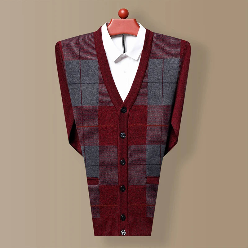 Dad's Sweater Cardigan Jacket Thickened Autumn and Winter Knitted Casual Thick Style Middle-aged and Elderly Men's Top