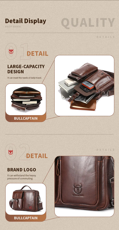 BULLCAPTAIN New Genuine Leather Men Crossbody Bag Male Briefcase Messenger Bag Casual Business Briefcase Style Men Shoulder Bag