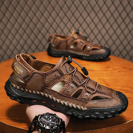 Anti-collision Toe Mens Soft Sole Summer Flats Sandals New Slippers Breathable Beach Shoes Outdoor Casual Shoe Large Size 38-48