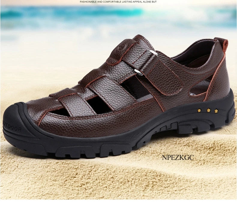 Classic High Quality Cow Leather Sandals Summer Outdoor Handmade Men Sandals Fashion Comfortable Men Beach Leather Shoes