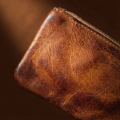 New Slim Short Men's Wallet Vintage Genuine Leather Card Holder Zipper Male Coin Purses High Quality Snap Men Money Clips