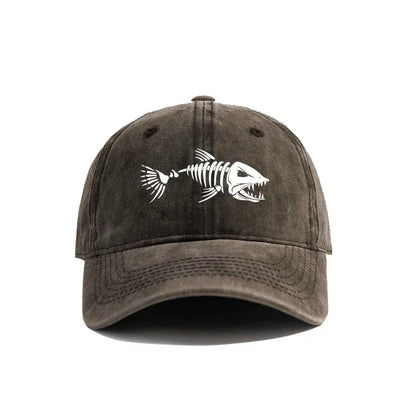 Fishbone Baseball Cap Summer Distressed Dad Hats Men Women Outdoor Casual Printed Fishing Skeleton Fish Bone Caps