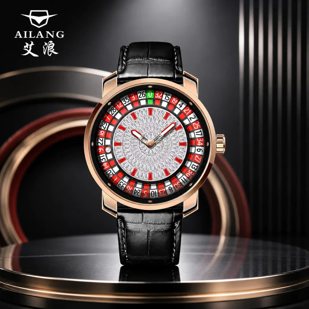 AILANG Fashionable and Noble Red Top Men Mechanical Watch Button Gambling Table Game Roulette Watches Pointer Sapphire Watch
