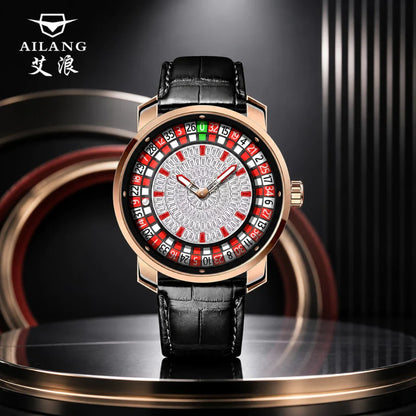 AILANG Fashionable and Noble Red Top Men Mechanical Watch Button Gambling Table Game Roulette Watches Pointer Sapphire Watch