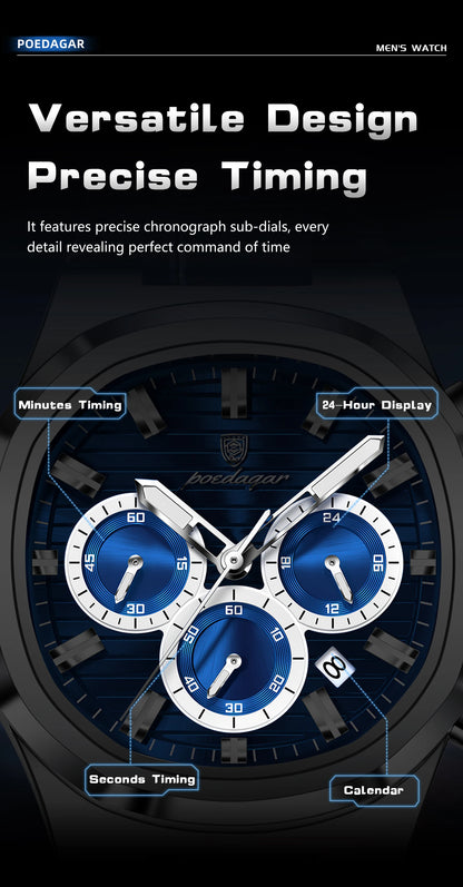 POEDAGAR Top Business Man Wristwatch Date Chronograph Waterproof Luminous Luxury Men Watch Leather Quartz Men's Watches Male+Box