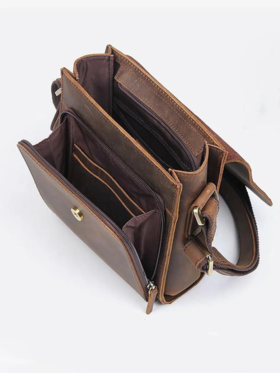 NASVA Men's Genuine Leather Shoulder Bag Vintage Small Crossbody Bag Casual Messenger Bag Outdoor Sports Sling Bag