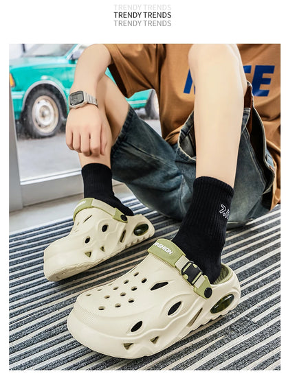 Men's Sandals Fashionable Hollow Casual Slippers Lightweight EVA Garden Shoes Thick-Soled Outdoor Walking Beach Water Shoes