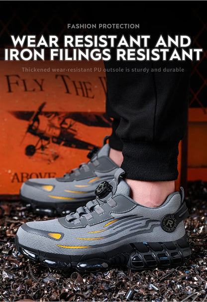 Indestructible Steel Toe Work Shoes for Men Women Rotating Button Safety Shoes Lightweight Construction Work Safety Shoes