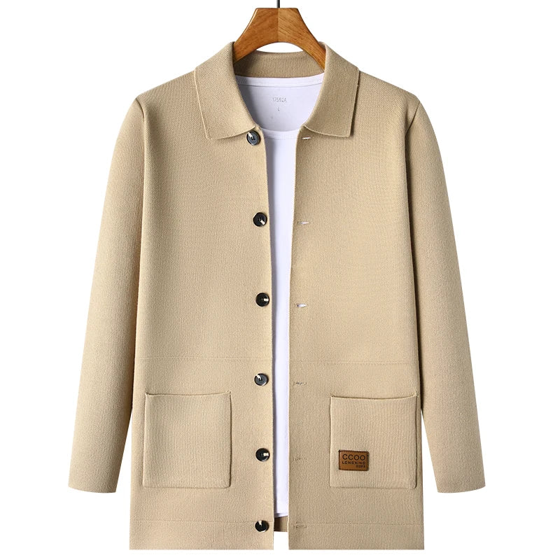 Autumn and Winter New Men's Long-Sleeved Sweater Youth Popularity Cardigan Men's Knitwear Sweater Lapel Youth Thin Coat
