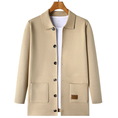 Autumn and Winter New Men's Long-Sleeved Sweater Youth Popularity Cardigan Men's Knitwear Sweater Lapel Youth Thin Coat