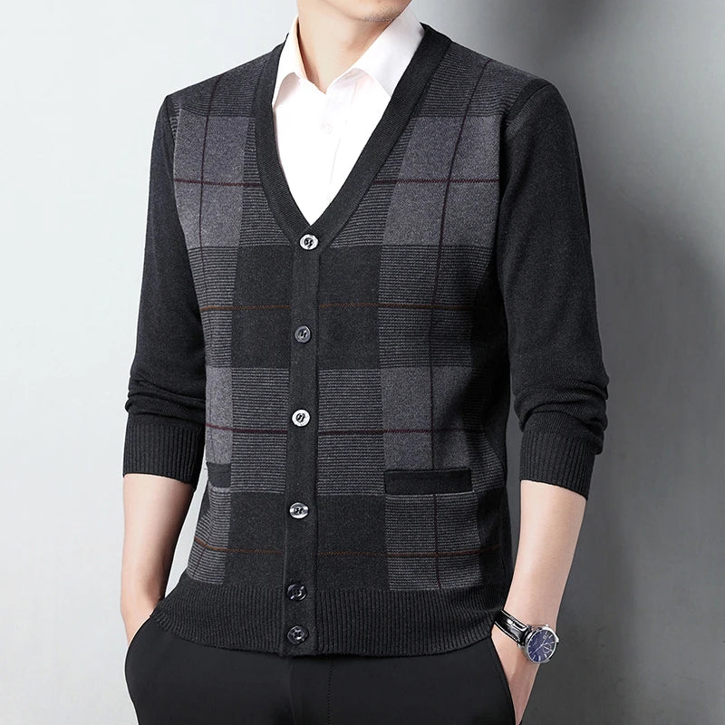 Dad's Sweater Cardigan Jacket Thickened Autumn and Winter Knitted Casual Thick Style Middle-aged and Elderly Men's Top