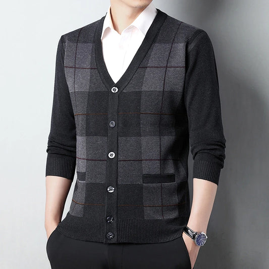 Dad's Sweater Cardigan Jacket Thickened Autumn and Winter Knitted Casual Thick Style Middle-aged and Elderly Men's Top