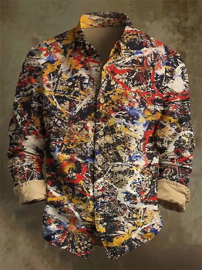 New ukiyo-e monkey denim 3D heart print pattern men's long sleeved shirt retro casual shirt clothing