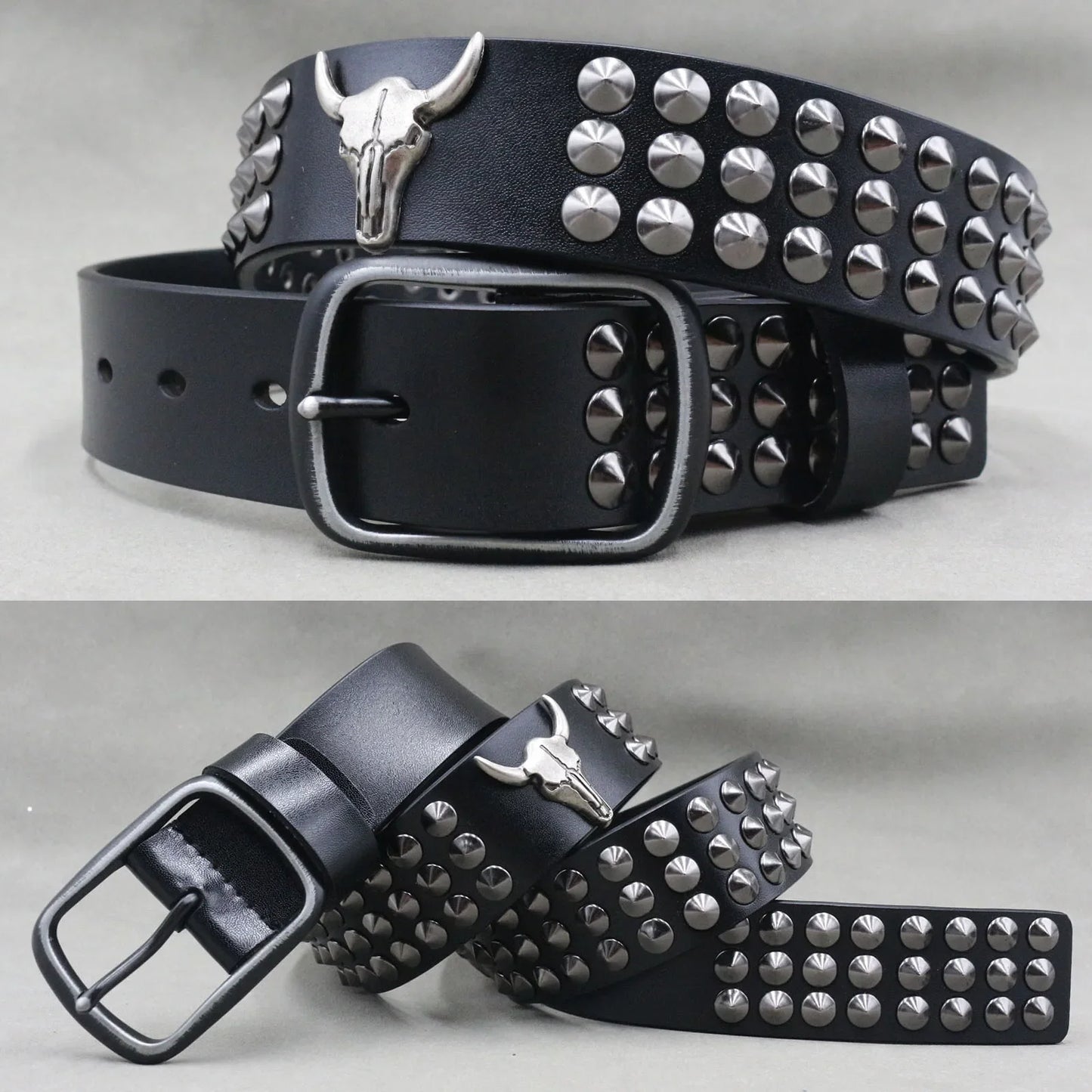 Designer Brand Belt Men Rivet Real Leather Pin Belt Male Black Rock Genuine Leather Cowhide Luxury Punk Belt Jeans