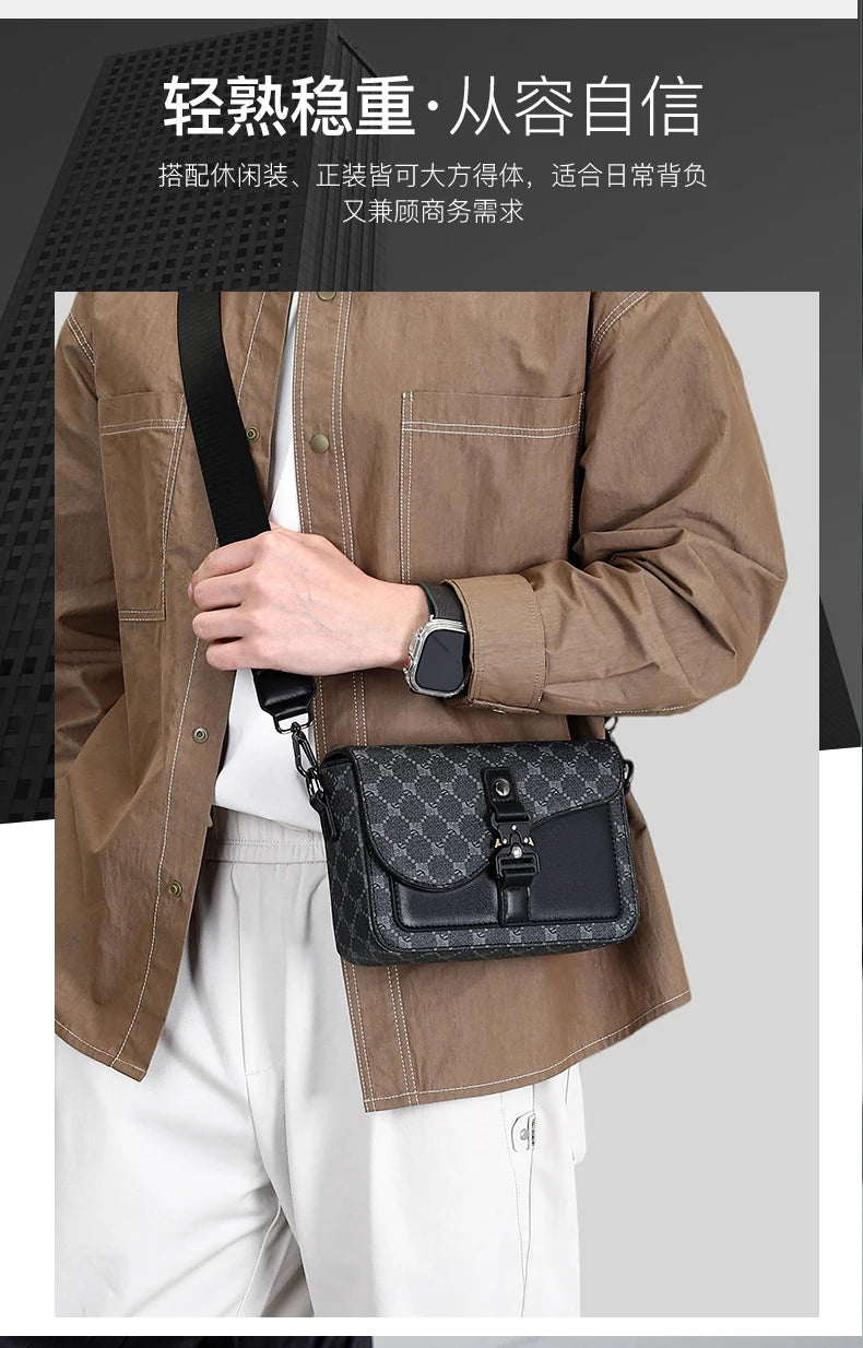 High-End Casual Shoulder Bag for Commuting Business Waterproof Daily Sling Bag Fashionable Jacquard Pattern Men's Crossbody Bag