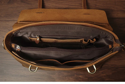 NUKA Men's Leather Handbag Vintage Business Briefcase Crazy Horse Cowhide Messenger Bag Deluxe Shoulder Bag For 15.6 Inch Laptop