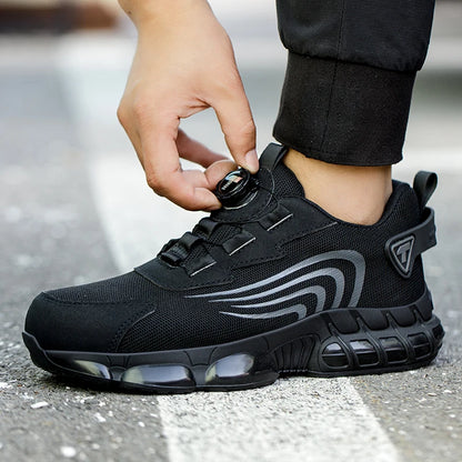 Rotary Button New Safety Shoes Men's Anti-Smash Anti-Puncture Work Shoes Fashion Men's Sneakers Safety Boots