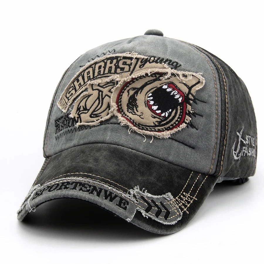 Summer Men Baseball Cap Cotton Fashion Shark Embroidery Vintage Casual Visor Hat For Women Snapback Hip Hop Caps Unisex