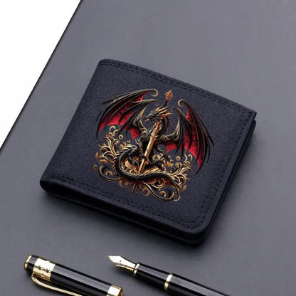 Horse Dragon Pattern Canvas Boy Girl Kids Wallet Black Card Holder Male Money Bag Bank Holder Short Purse Credit Card Case Bag