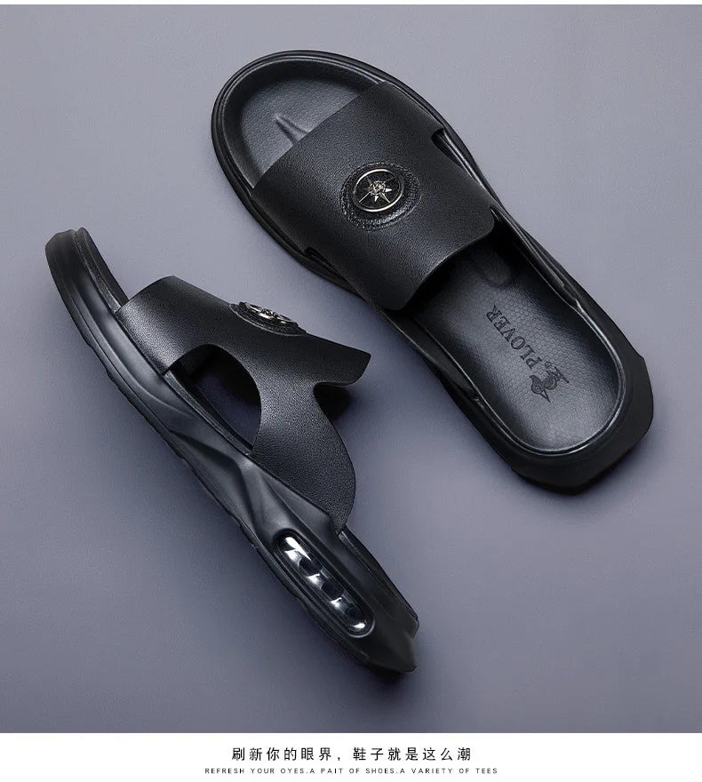 New Luxury Men's Genuine Leather Sandals Classic Roman Men Shoes Slippers Soft Comfortable Men Non-slip Walking Slippers Footwea