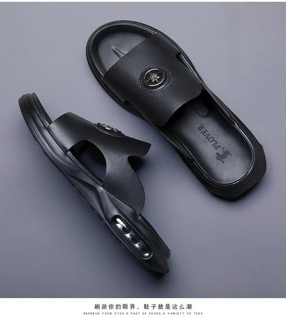 New Luxury Men's Genuine Leather Sandals Classic Roman Men Shoes Slippers Soft Comfortable Men Non-slip Walking Slippers Footwea
