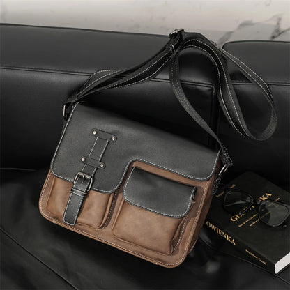 Vintage Men's Crossbody Bags Fashion Brand Design Shoulder Messenger Bag Men Falp Pockets Crossbody Bag Leather Square Satchels