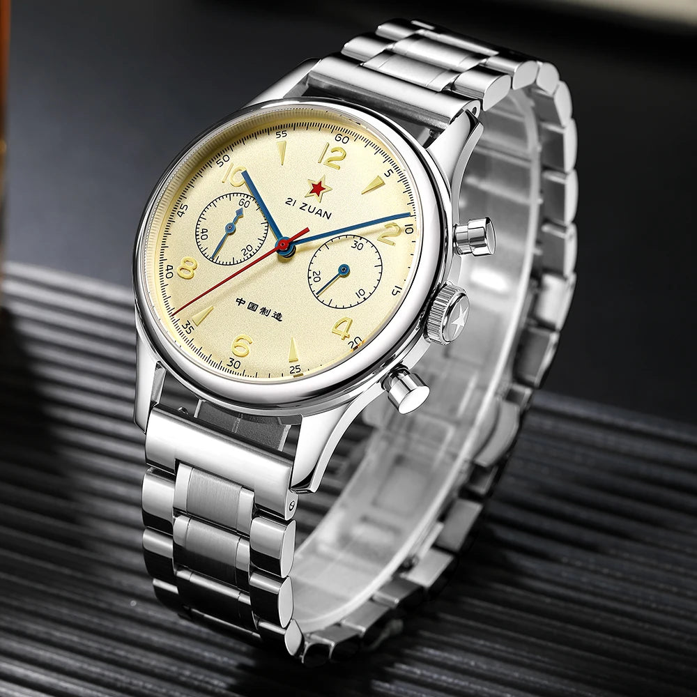Red Star Retro 1963 Chronograph ST1901 Hand Winding Movement Air Force Pilots Aviation Sapphire Men Mechanical Watch Waterproof