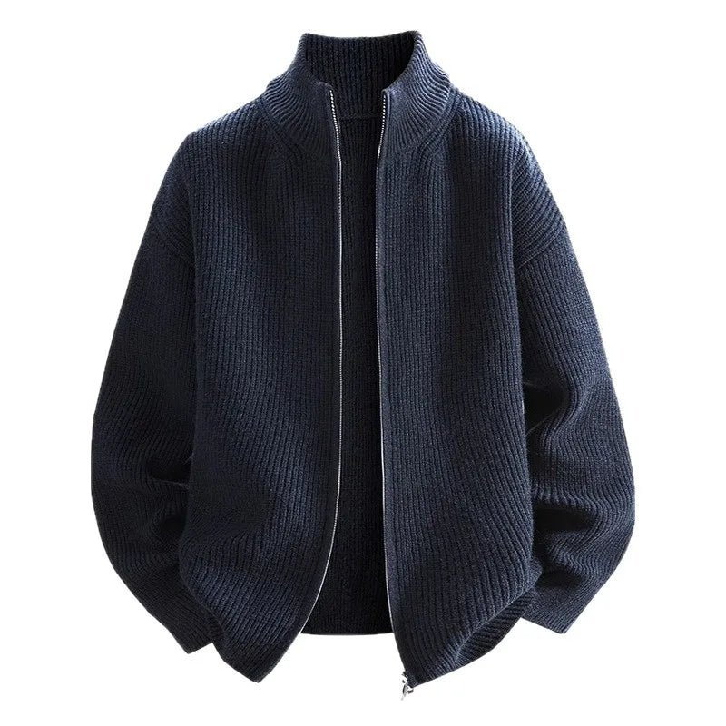 Cardigan Sweater Men's Knitted Sweater Spring and Autumn Fleece Thickened Outer Wear Loose  New Coat