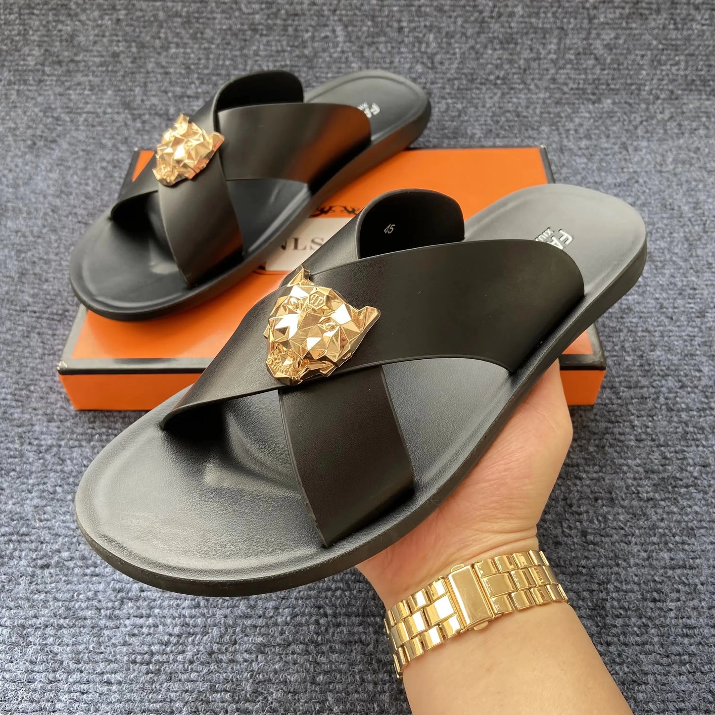 genuine leather slippers men original summer fashion Man slippers outdoor slides size 38-48 new brand designer shoes for man