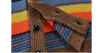Winter Men's Rainbow Sweaters Cardigan Fashion Man Warm Knitted Sweaters Coats Man Lapel Windbreaker Knitted Jackets Clothing