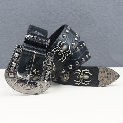 Y2K Punk spider Black Rivet Belt Goth Pu Leather Belts For Women Jeans Pants Boys And Girls Students Belt