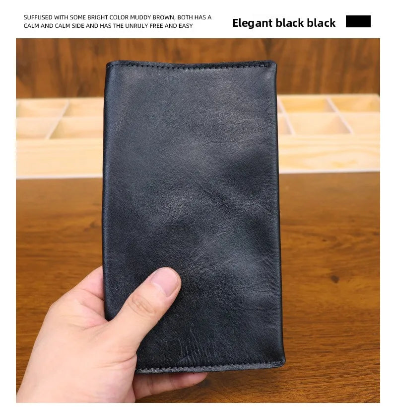 Large Capacity Men Wallet Vintage Genuine Cow Leather Handbag Card Holder Phone Pocket High Quality Handmade Male Money Clips