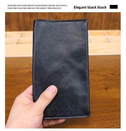 Large Capacity Men Wallet Vintage Genuine Cow Leather Handbag Card Holder Phone Pocket High Quality Handmade Male Money Clips