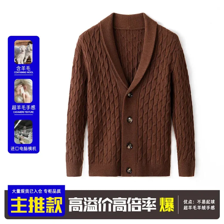 New Winter and Autumn Men's Wool Knitted Cardigan Trendy Loose-fitting Thick Style Pullover Casual Men's Clothing Coat Sweater