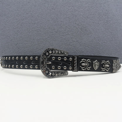 Y2K Punk spider Black Rivet Belt Goth Pu Leather Belts For Women Jeans Pants Boys And Girls Students Belt