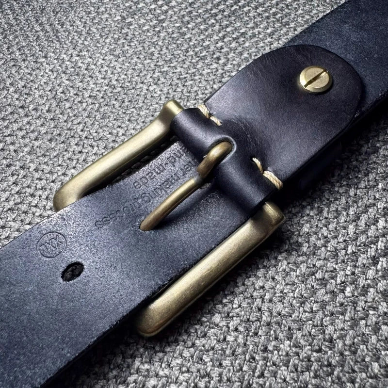 Extra Thick Genuine Leather Vintage Distressed Brass Pin Buckle Men's Belt Designer Lucky Tactical Personality Jeans Male Belt