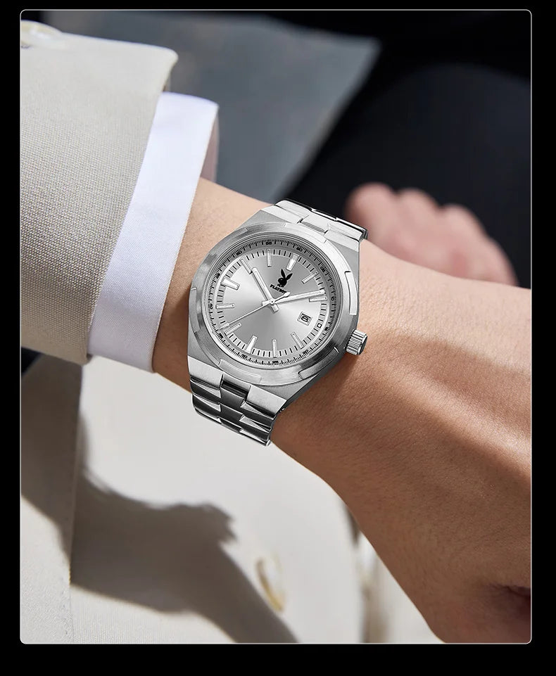 PLAYBOY 3112 Brand original authentic stainless steel strap luminous function calendar display men's quartz watch