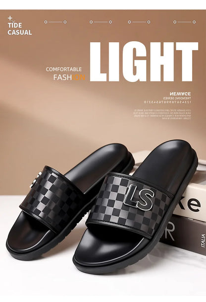 Summer Fashion Casual Flip Flops for Men New Designer Black Cow Leather Slippers Male High Quality Korean Outwear Slides Men